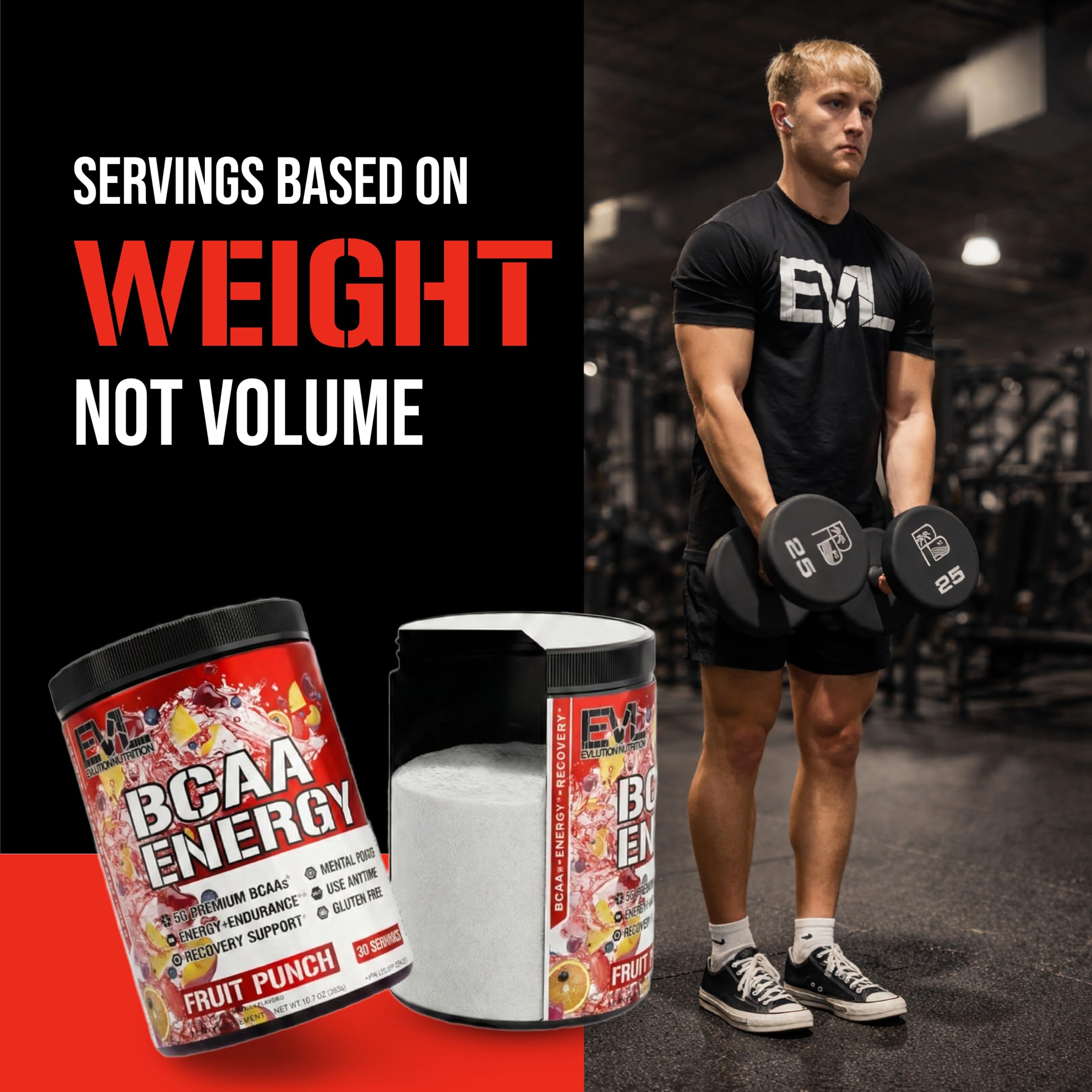 EVL BCAAs ratio 2:1:1, acides aminés essentiels pour soutien musculaire.