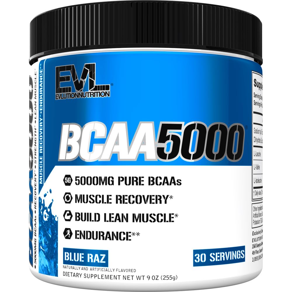 EVL BCAA Poudre Blue Raz, goût rafraîchissant pour récupération après entraînement.