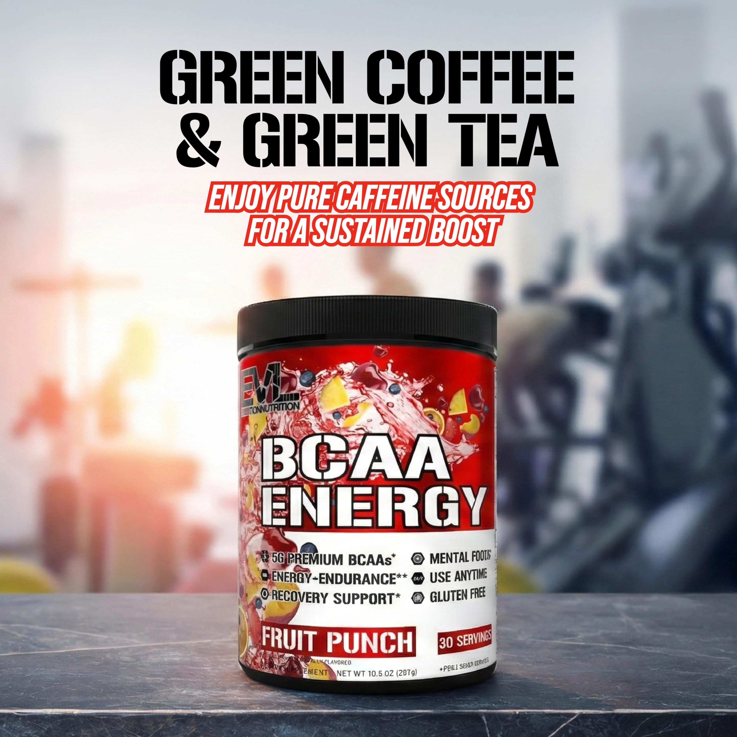 EVL BCAAs préentraînement Fruit Punch, mélange idéal pour endurance et performance.