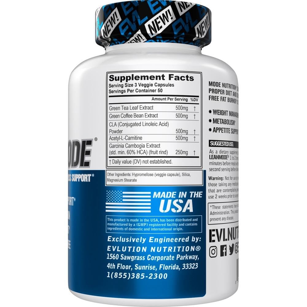 EVL LeanMode: étiquette lisible et ingrédients clairement divulgués pour votre routine.