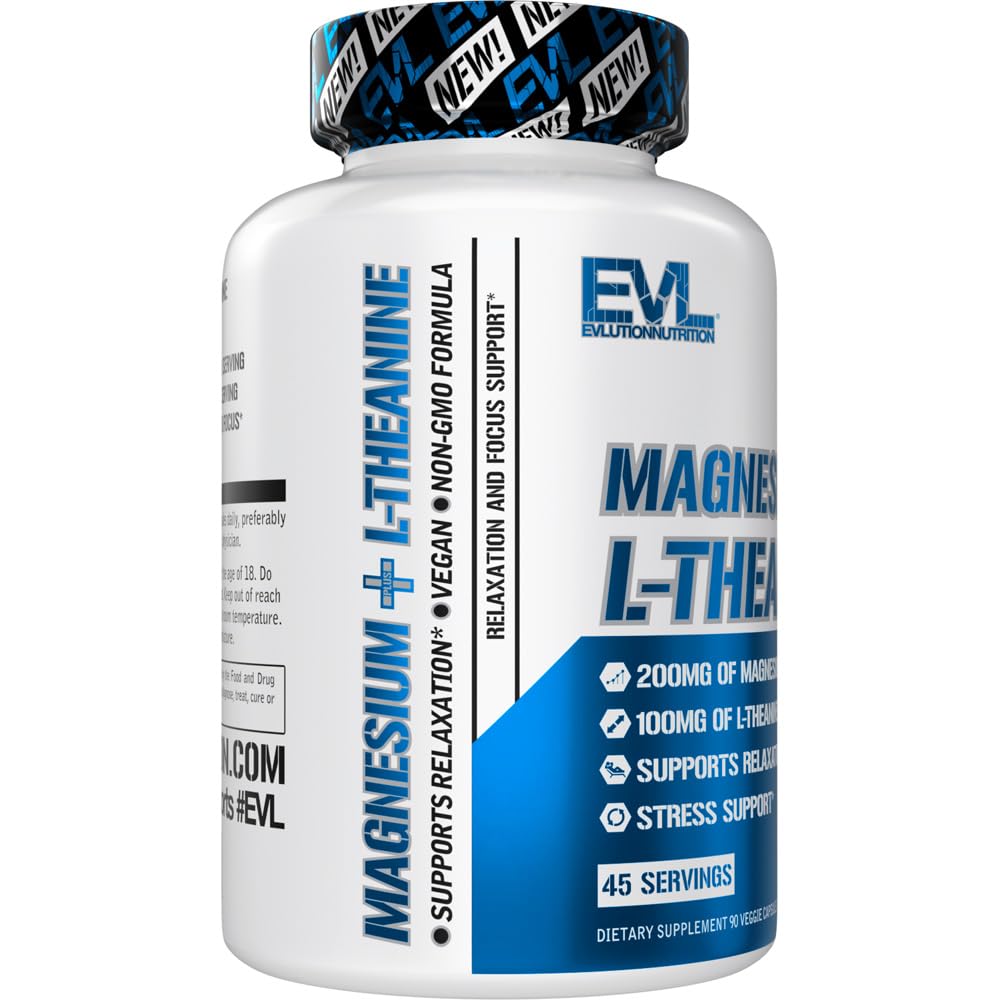 Evlution Magnesium + L-Theanine, flacon-naturel, ingrédients de qualité pour relaxation et focus.