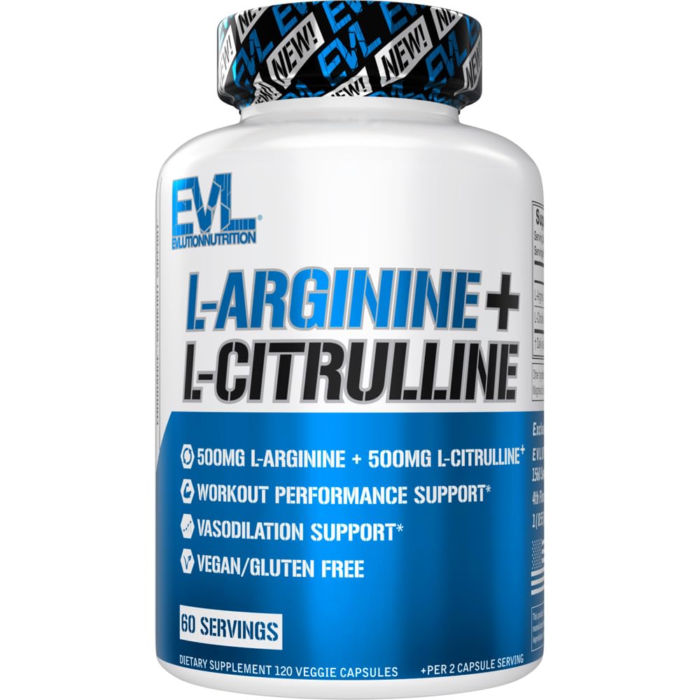 EVLUTION Nutrition: capsules arginine et citrulline pour l’endurance et la récupération musculaire.