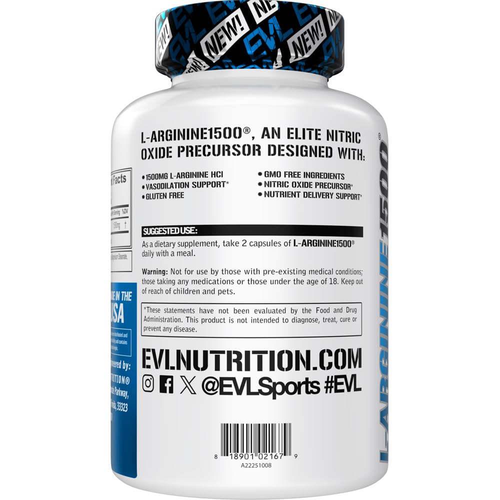Evlution Nutrition pompe musculaire pendant l'entraînement grâce à la L-Arginine.