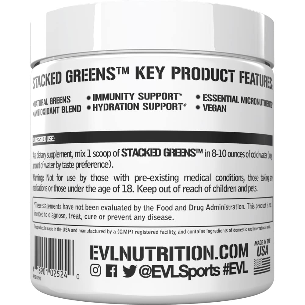 EVLUTION Stacked Greens ingrédients naturels mis en avant pour soutien quotidien