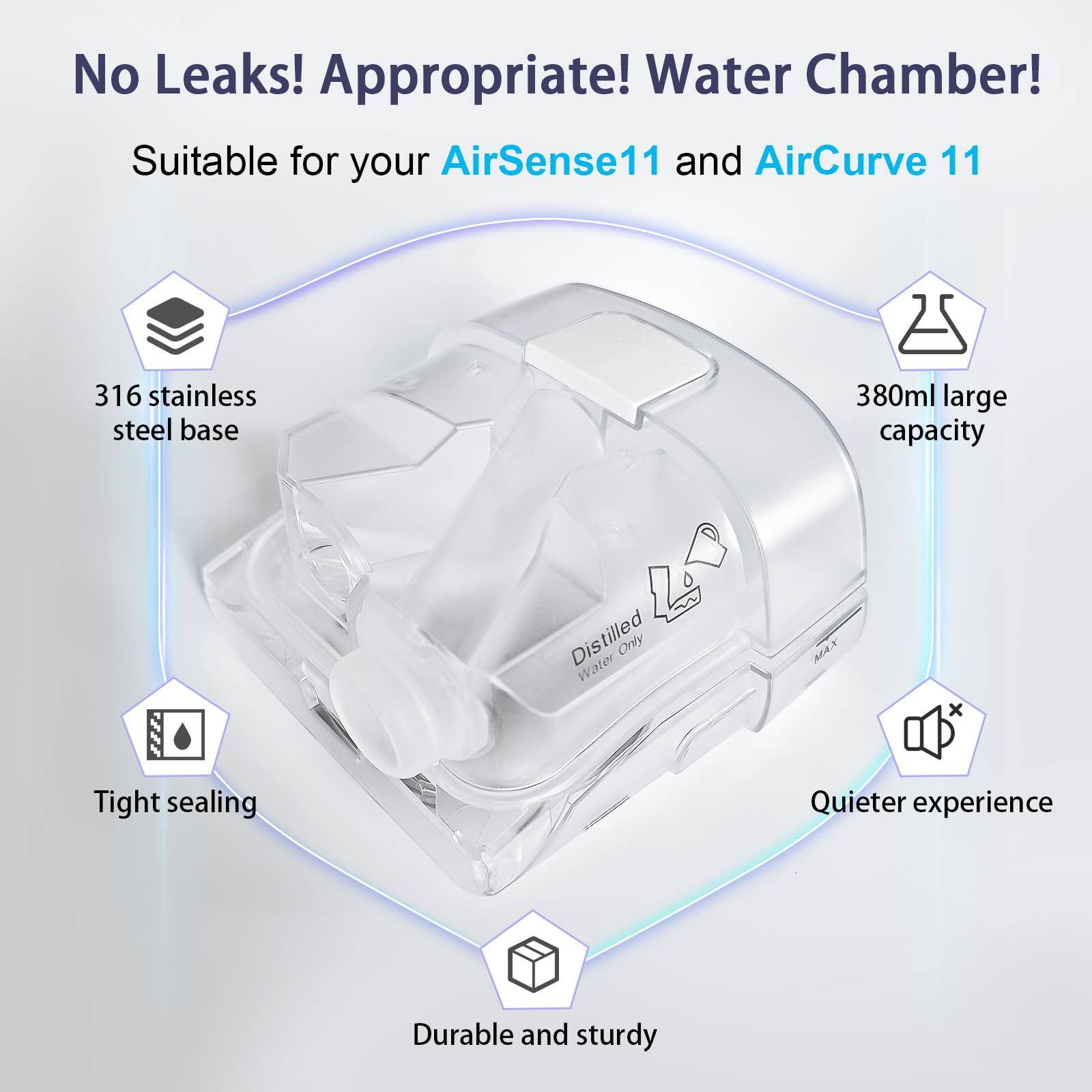 ÉvoClean cuvette eau humidair pour ResMed AirSense 11, matériaux durables.