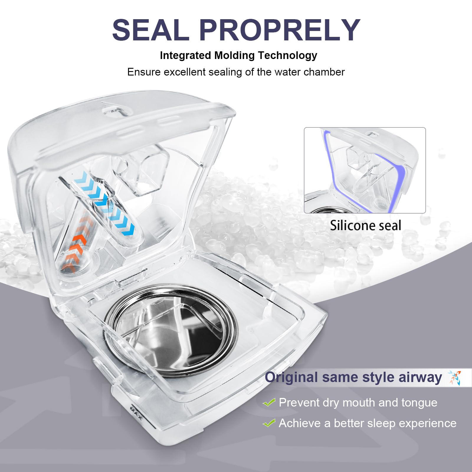 ÉvoClean cuvette eau humidair ResMed AirSense 11, nettoyage facile pour routine sans tracas.