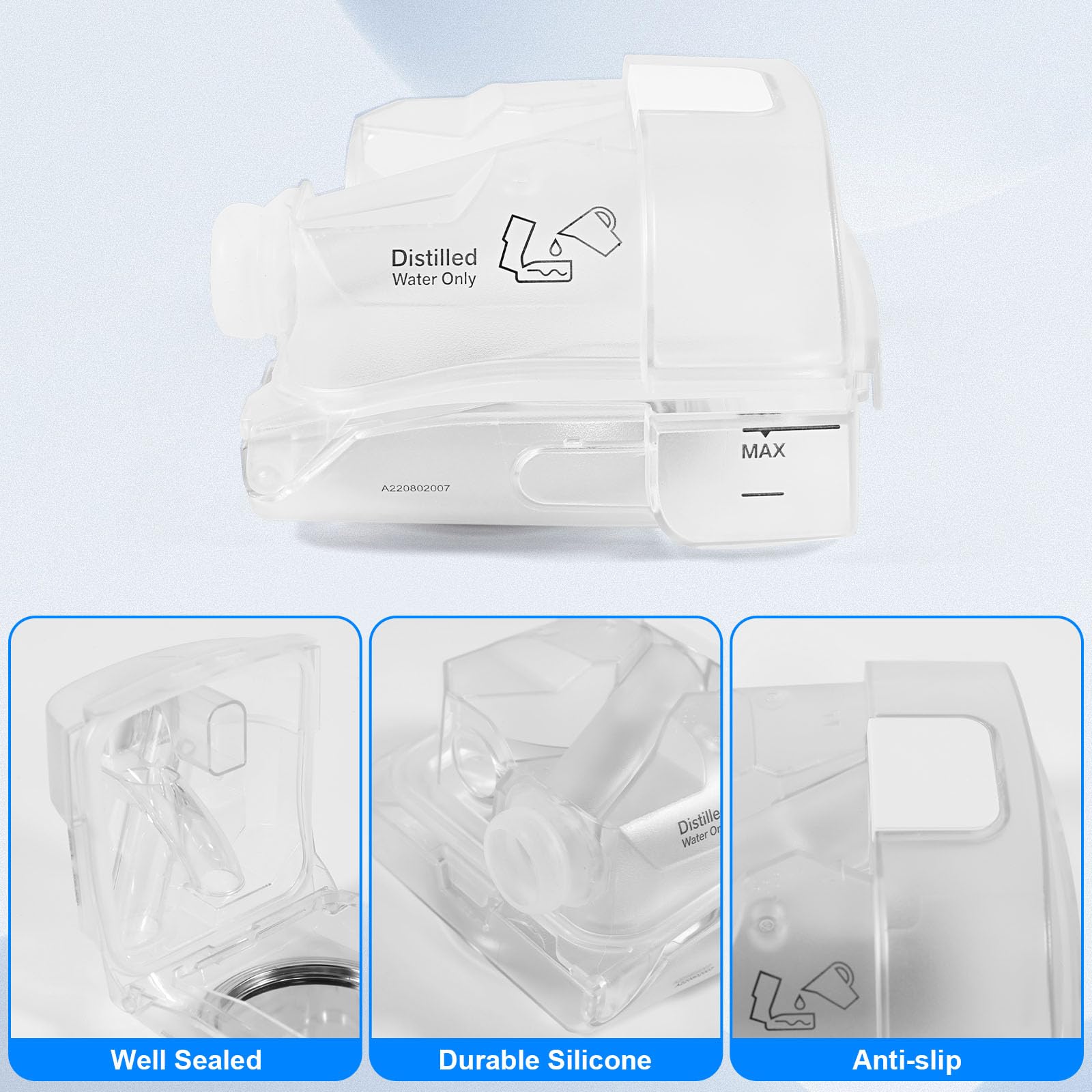 ÉvoClean cuvette eau humidair ResMed AirSense 11, design scellé pour prévenir les fuites.