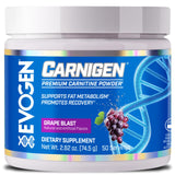 Evogen Carnigen en boîte, poudre raisin prête pour l’entraînement, énergie soutenue.