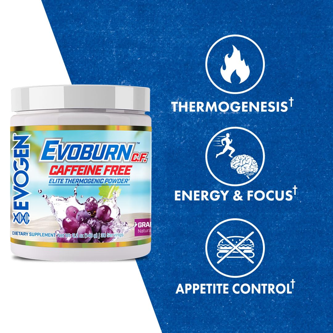 Évogen Evoburn sans caféine — arôme raisin et emballage attractif.
