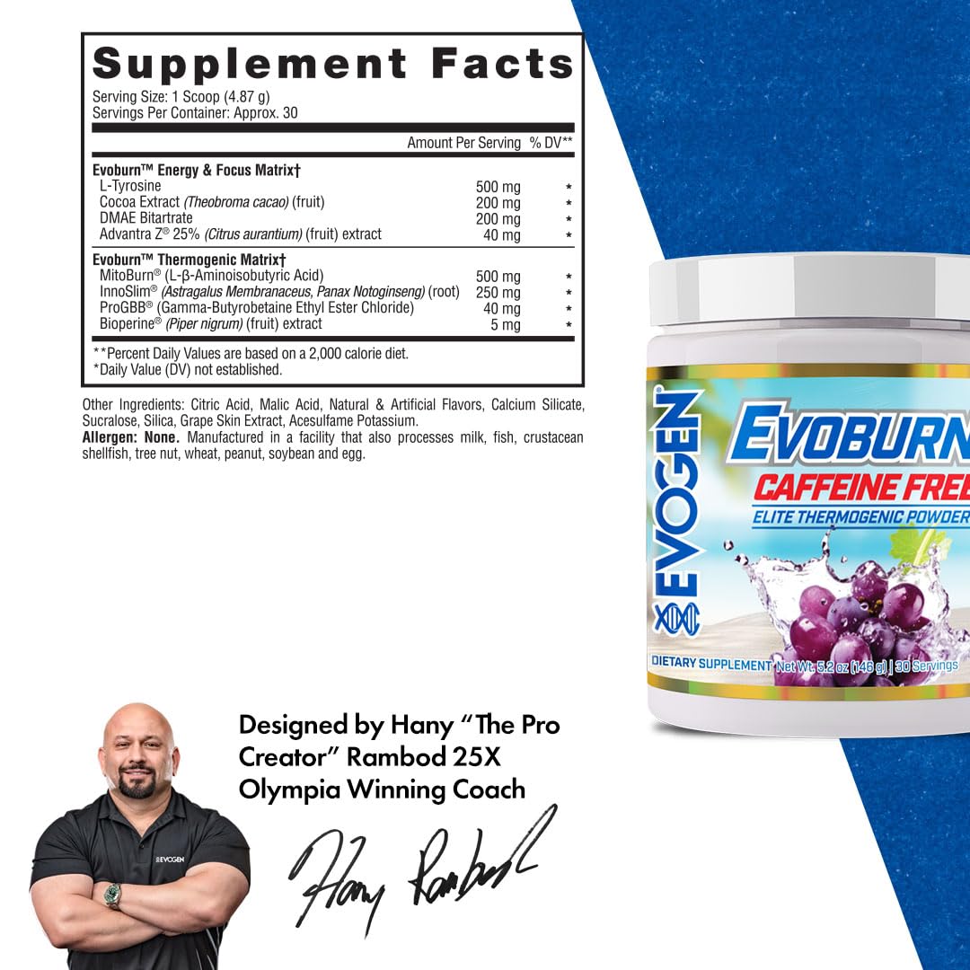 Évogen Evoburn sans caféine — bouteille et dose, concentration et clarté mentale.