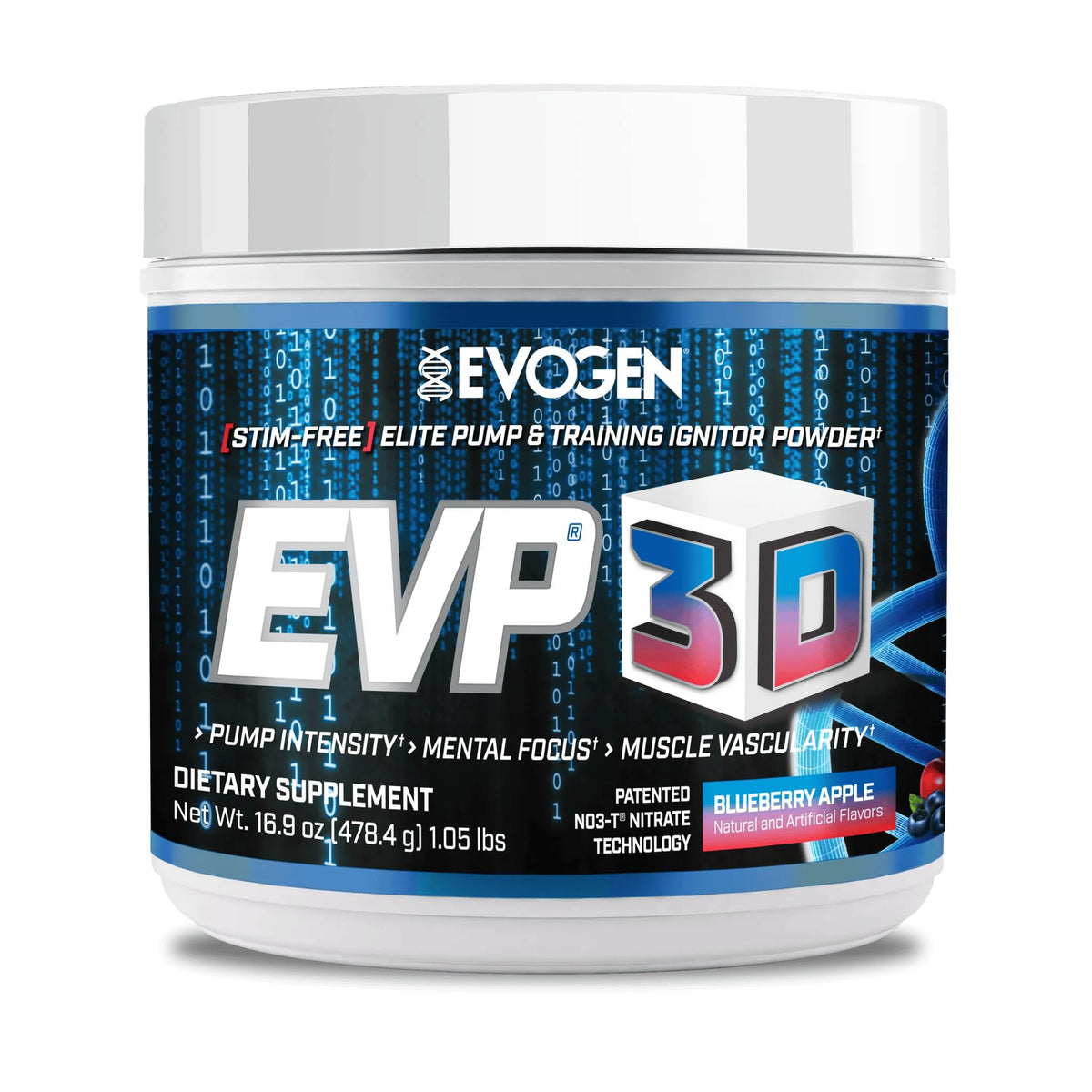 Evogen EVP 3D, pot pré-workout myrtille-pomme, énergie potentielle et pompe