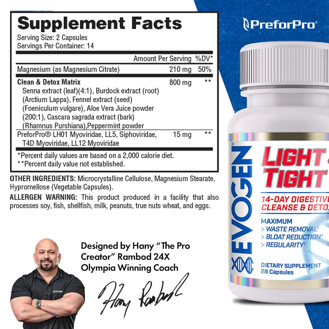 Evogen Light & Tight – étiquette du produit et informations claires.