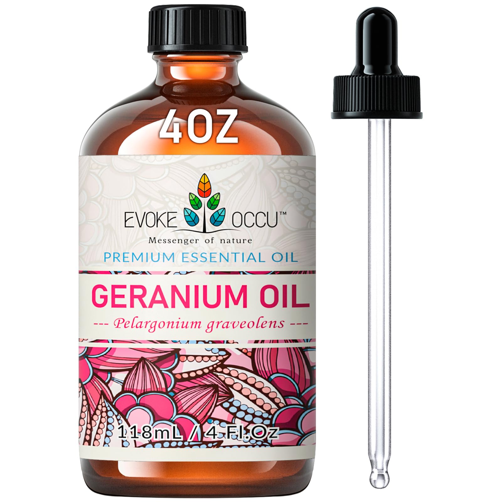 EVOKE OCCU huile géranium – bouteille ambrée avec pipette pour doser facilement et préserver la qualité.