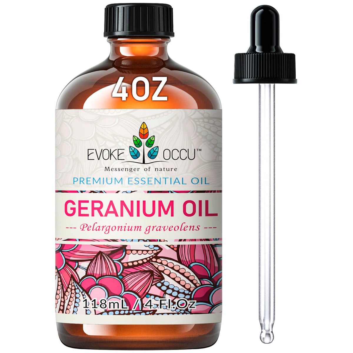 EVOKE OCCU huile géranium – bouteille ambrée avec pipette pour doser facilement et préserver la qualité.