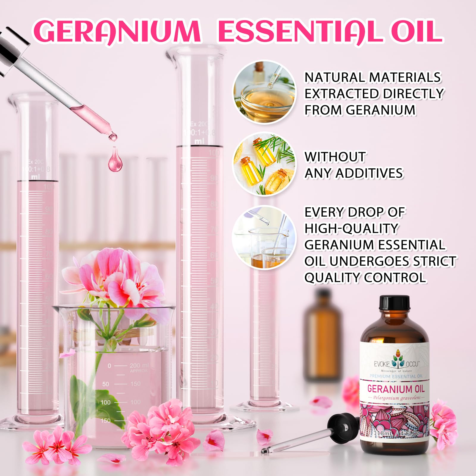 EVOKE OCCU huile géranium – mélange possible avec d’autres huiles pour un shampoing parfumé.