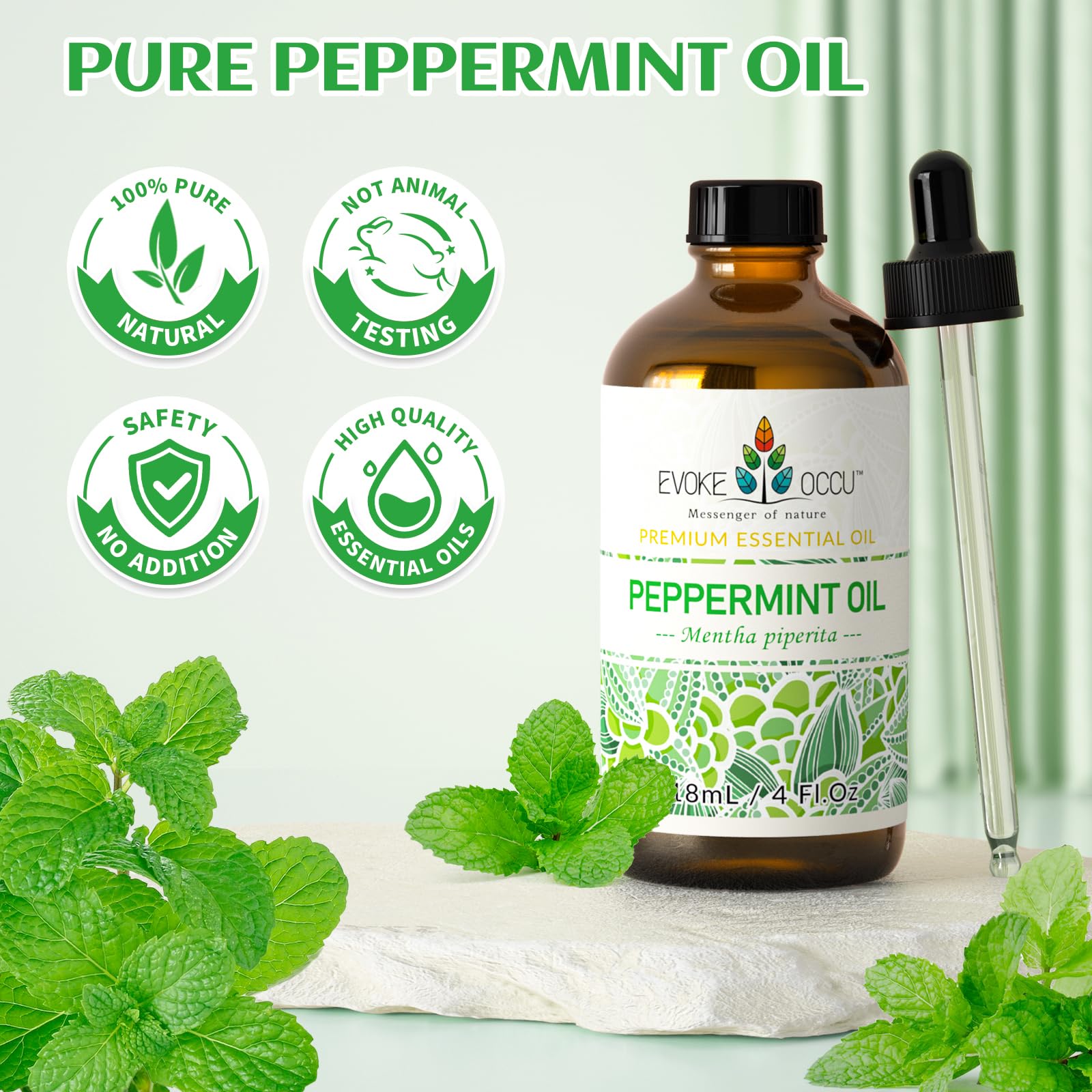 EVOKE OCCU huile menthe poivrée pour peau et cheveux, parfum rafraîchissant.