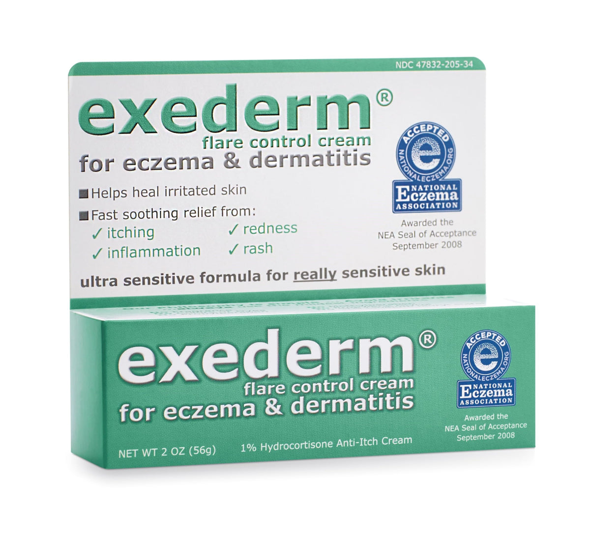 Exederm Flare Control Cream sur boîte, apaisement des irritations cutanées
