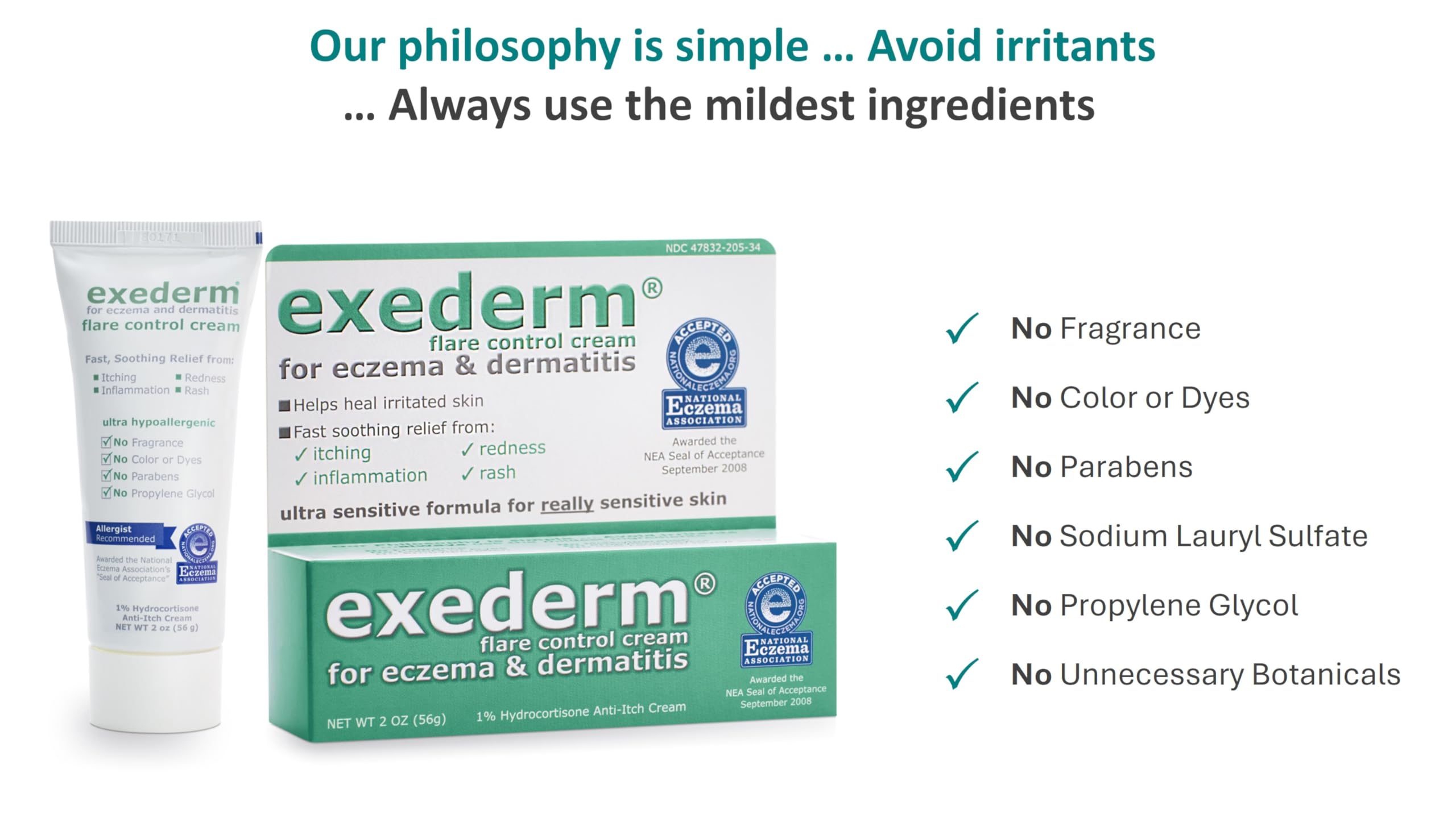 Exederm Flare Control Cream ingrédients hydrocortisone et hydratants