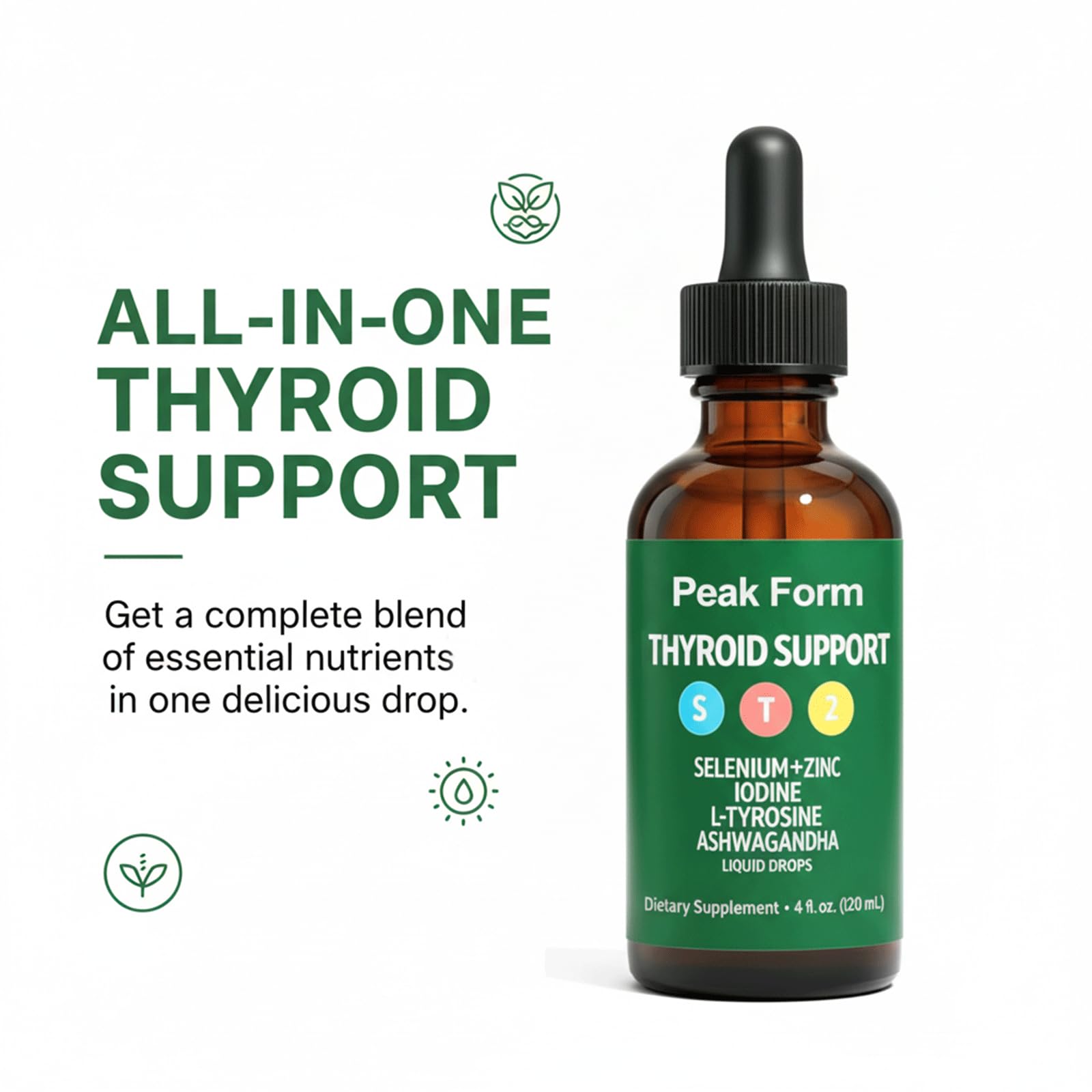 EXISHRED gouttes soutien thyroïde - ingrédients incluant iode, tyrosine et ashwagandha