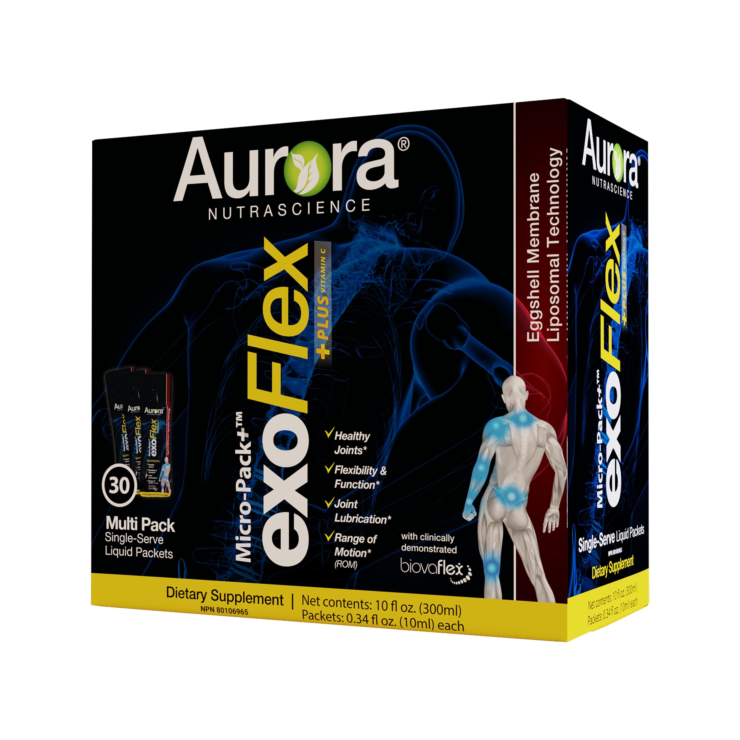 Aurora Nutrascience flacon liposomal ExoFlex Plus pour une utilisation fluide