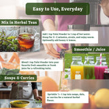 Ajout à smoothies et jus pour une saveur herbacée naturelle.