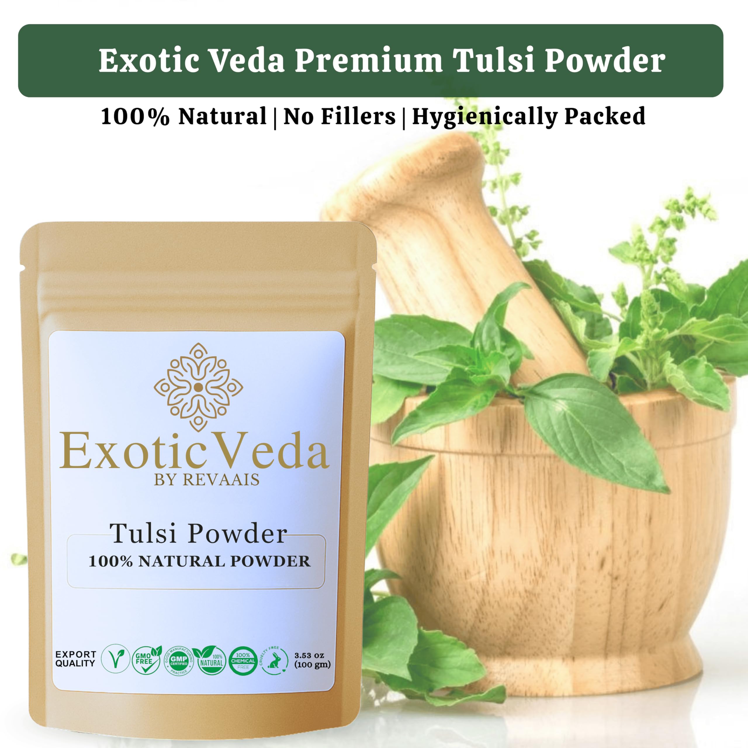 Texture fine de la poudre Tulsi pour une intégration facile dans boissons et recettes.