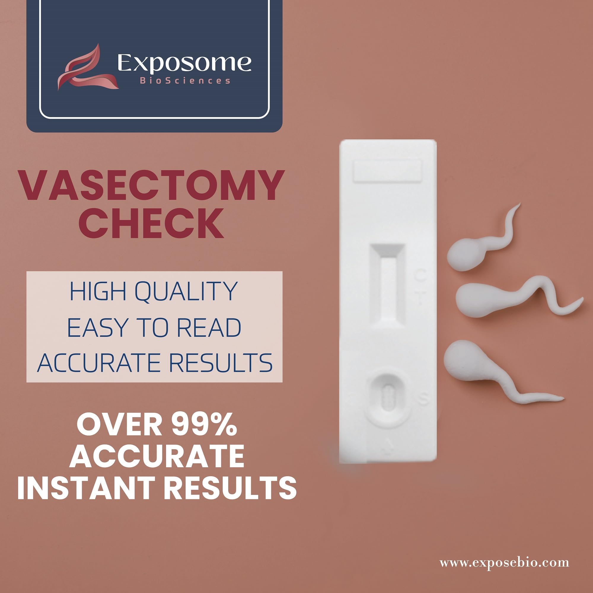 Consignes de sécurité du Vasectomy Home Test Kit Exposome BioSciences.