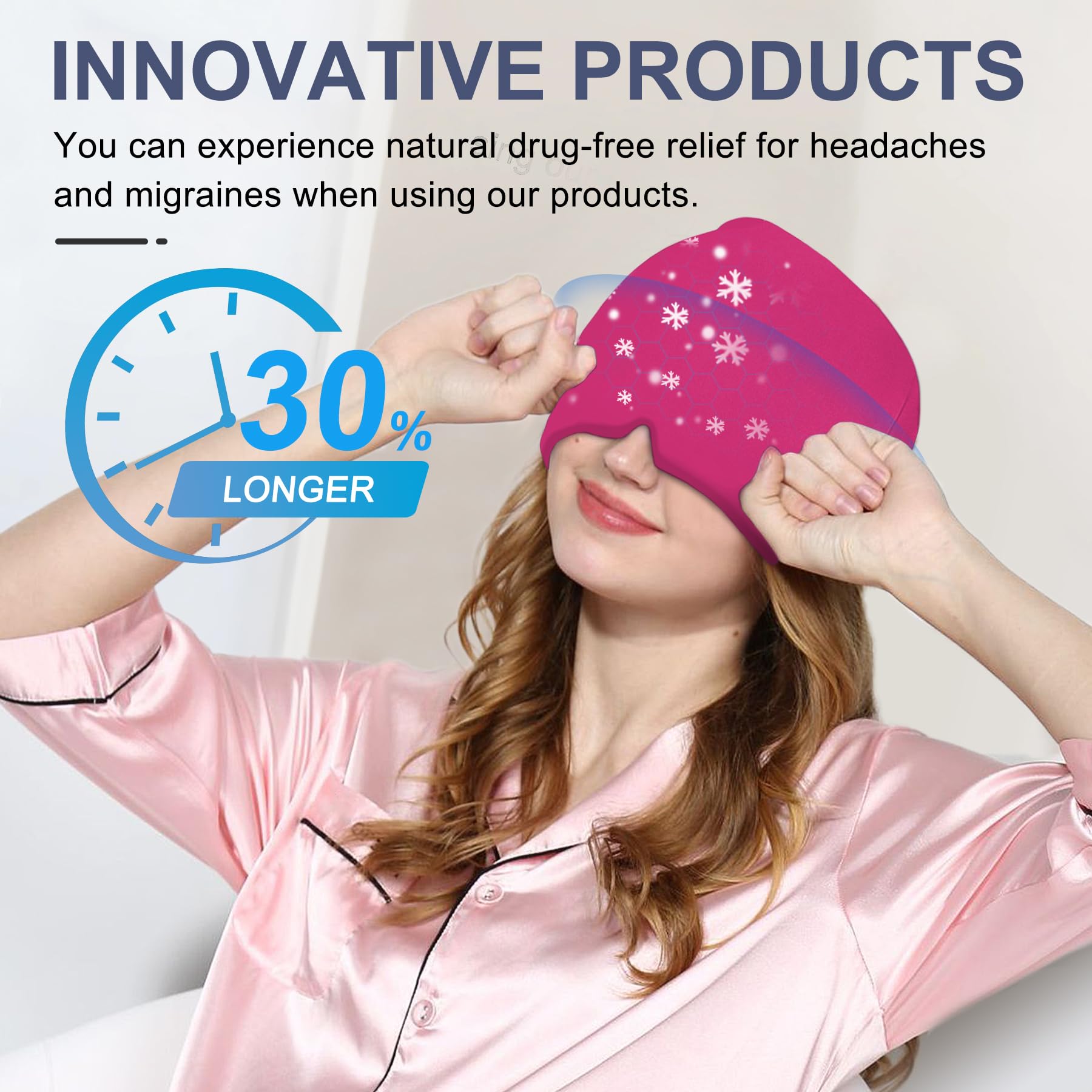 Casque EXQUISLIFE migraine, thérapie chaud-froid, adaptable à différents usages.