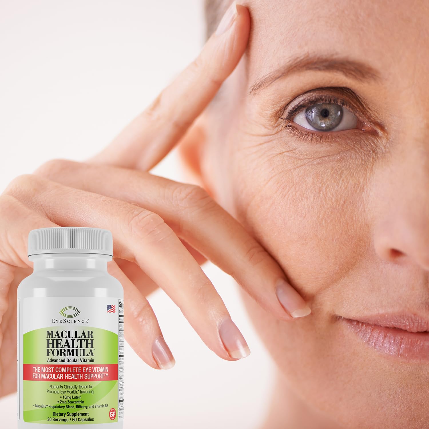 EyeScience – gros plan sur le flacon et les capsules.