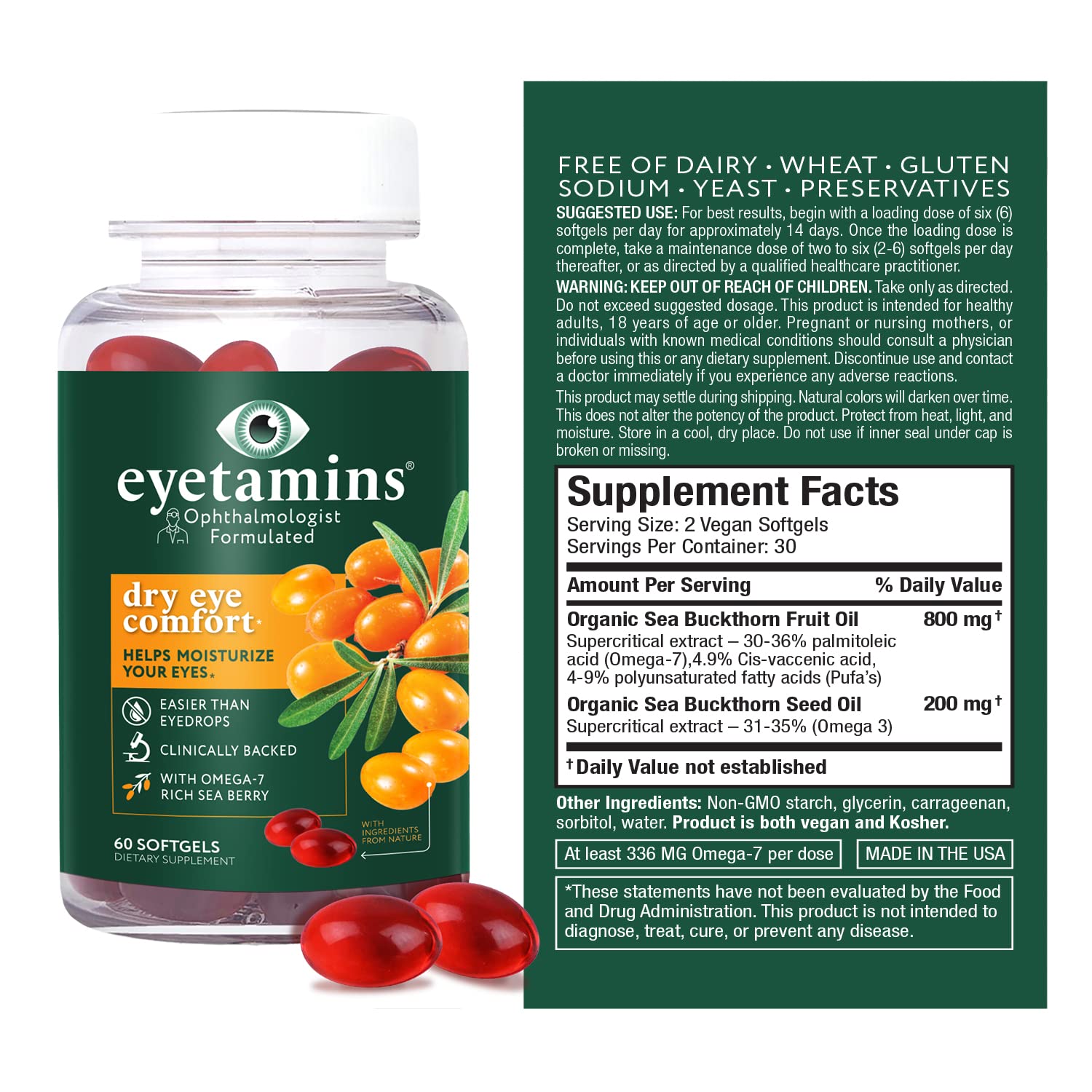 eyetamins Confort Yeux Sec – ingrédients clés huile d argousier pour la vision