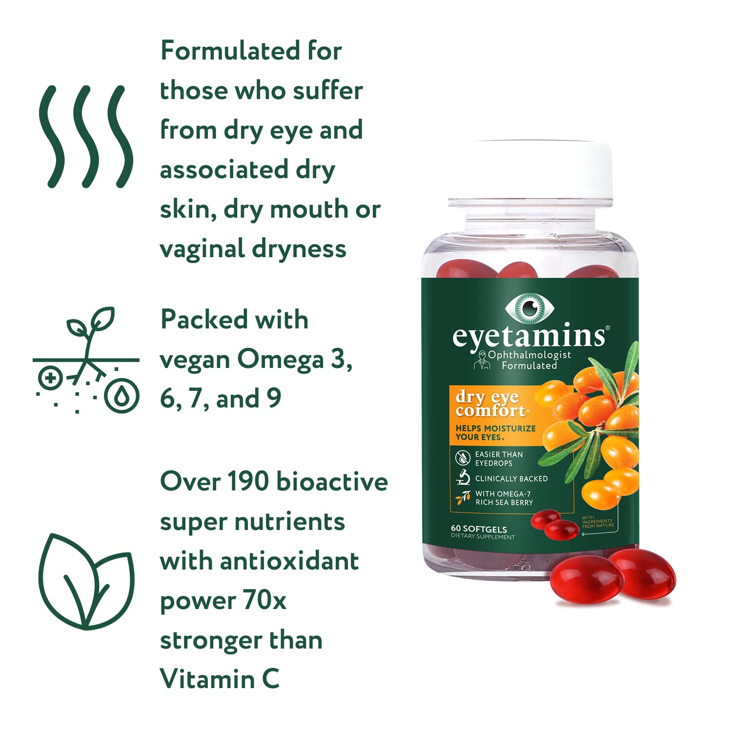 eyetamins Confort Yeux Sec – formule végane sans allergènes courants