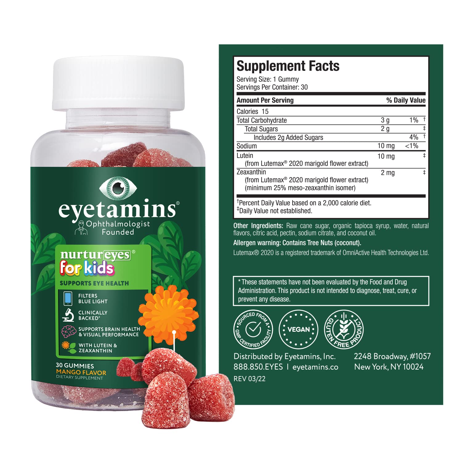 Bouteille eyetamins Nurtureyes de 30 bonbons pour les 4-12 ans.