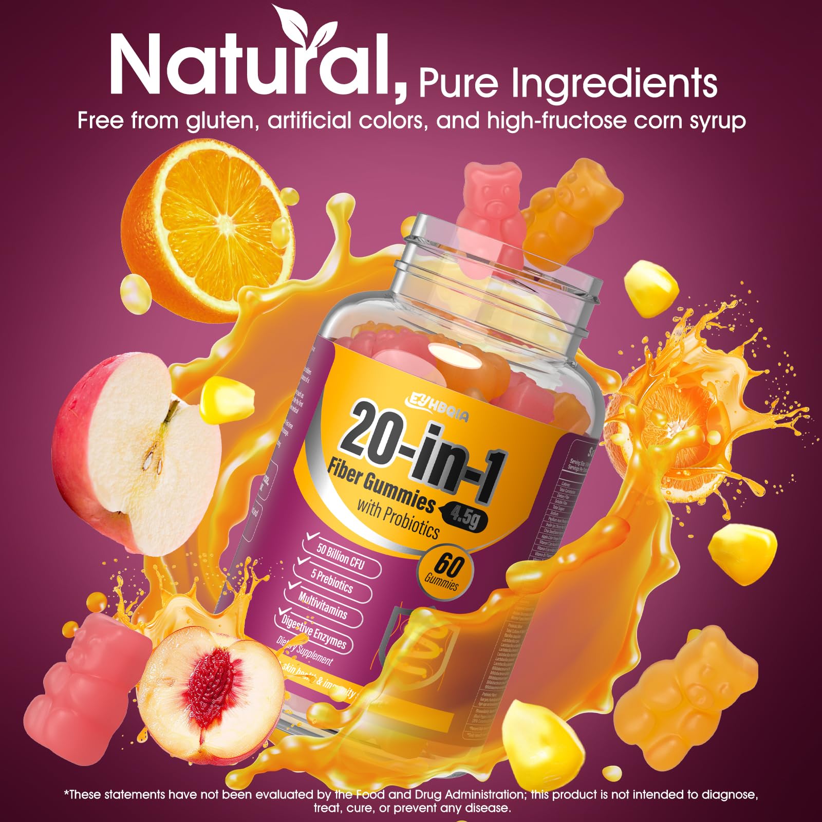 EYHBQIA Ingrédients clés, probiotiques et prébiotiques pour l'équilibre intestinal.