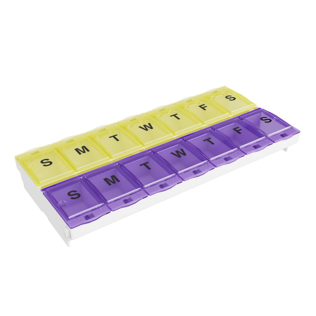 EZY DOSE pilulier AM/PM 2x-large, compartiments verrouillables pour une gestion quotidienne.