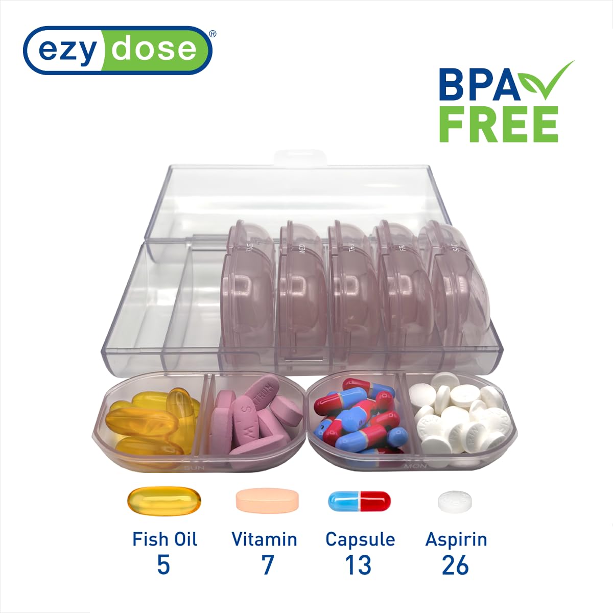 EZY DOSE: étui de voyage rose pour emporter vos pilules partout.