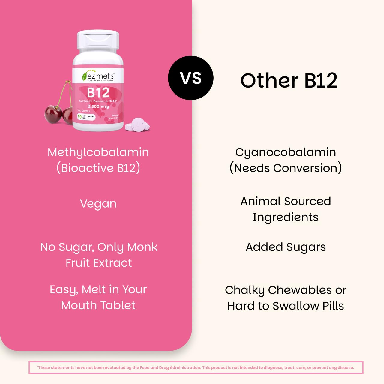 EZ Melts B12 vegan sans gluten et non-OGM