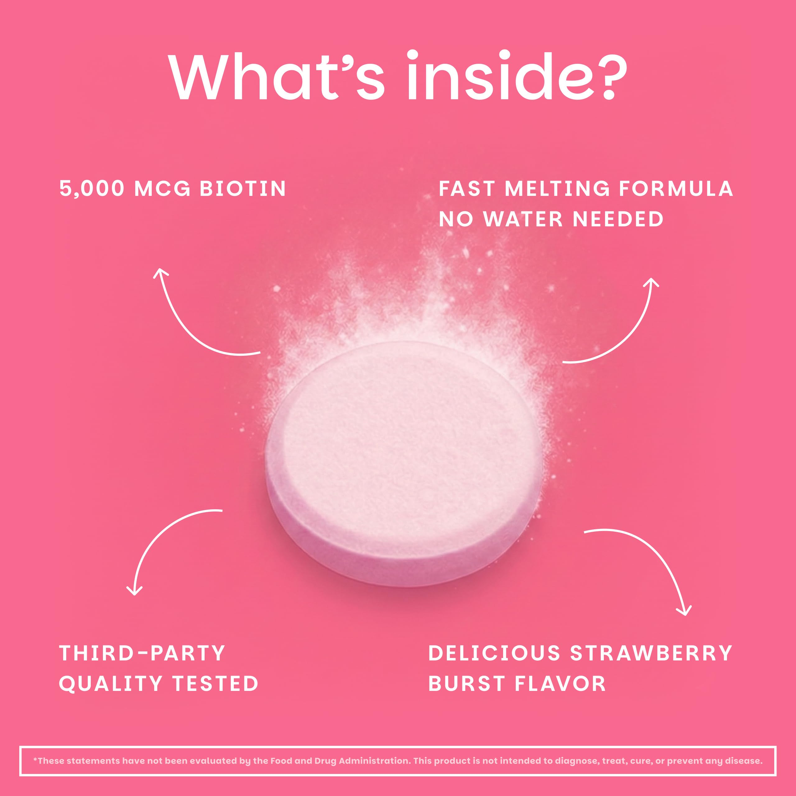EZ Melts Biotin: arôme fraise et dissolution rapide dans la bouche