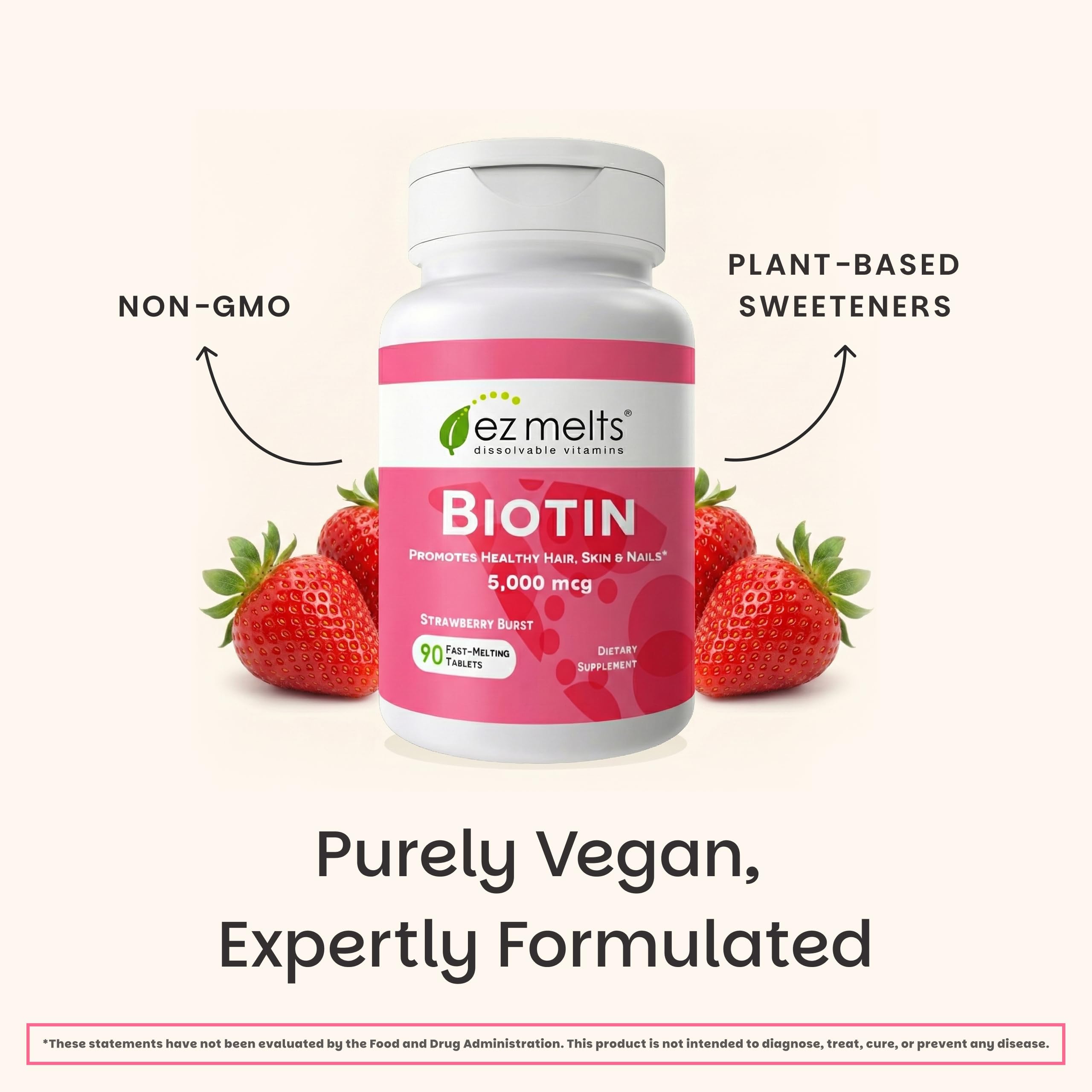 EZ Melts Biotin: dosage mensuel avec 90 comprimés pratiques