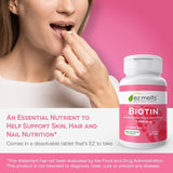 Etiquette 5000 mcg EZ Melts Biotin, vegan et sans OGM.