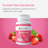 Sans gluten, lactose, soja et sucre, EZ Melts Biotin.