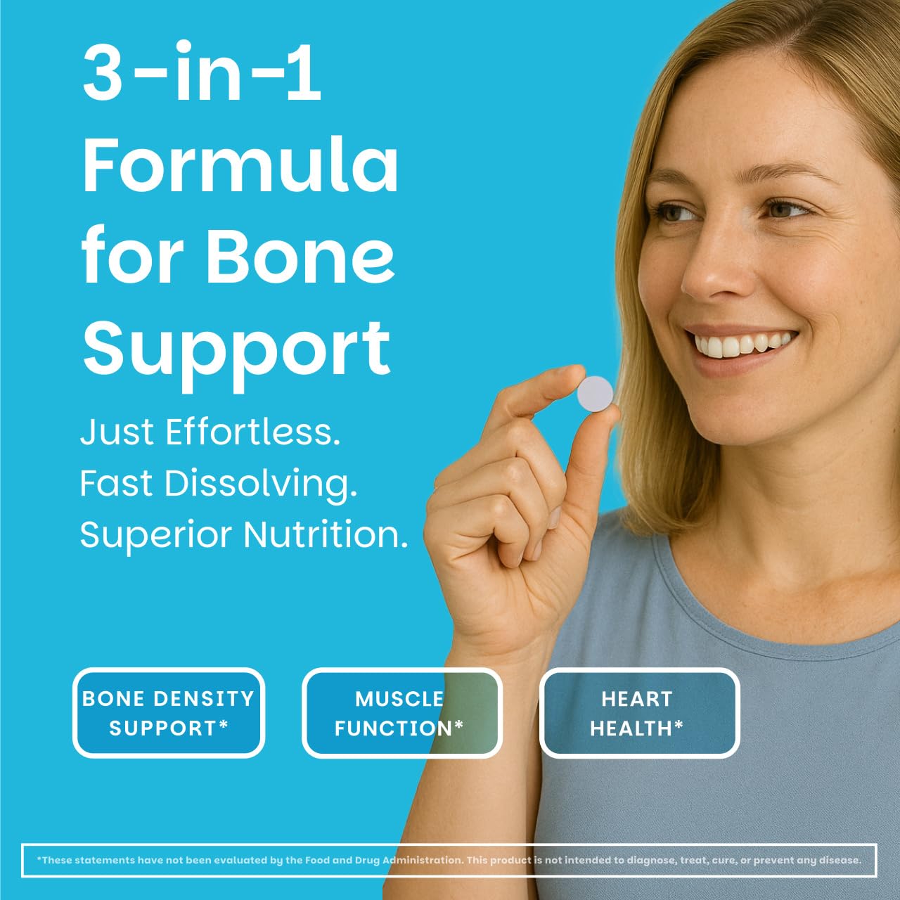 EZ Melts Calcium & Magnesium — bouteille-arrière, étiquette claire et informative.