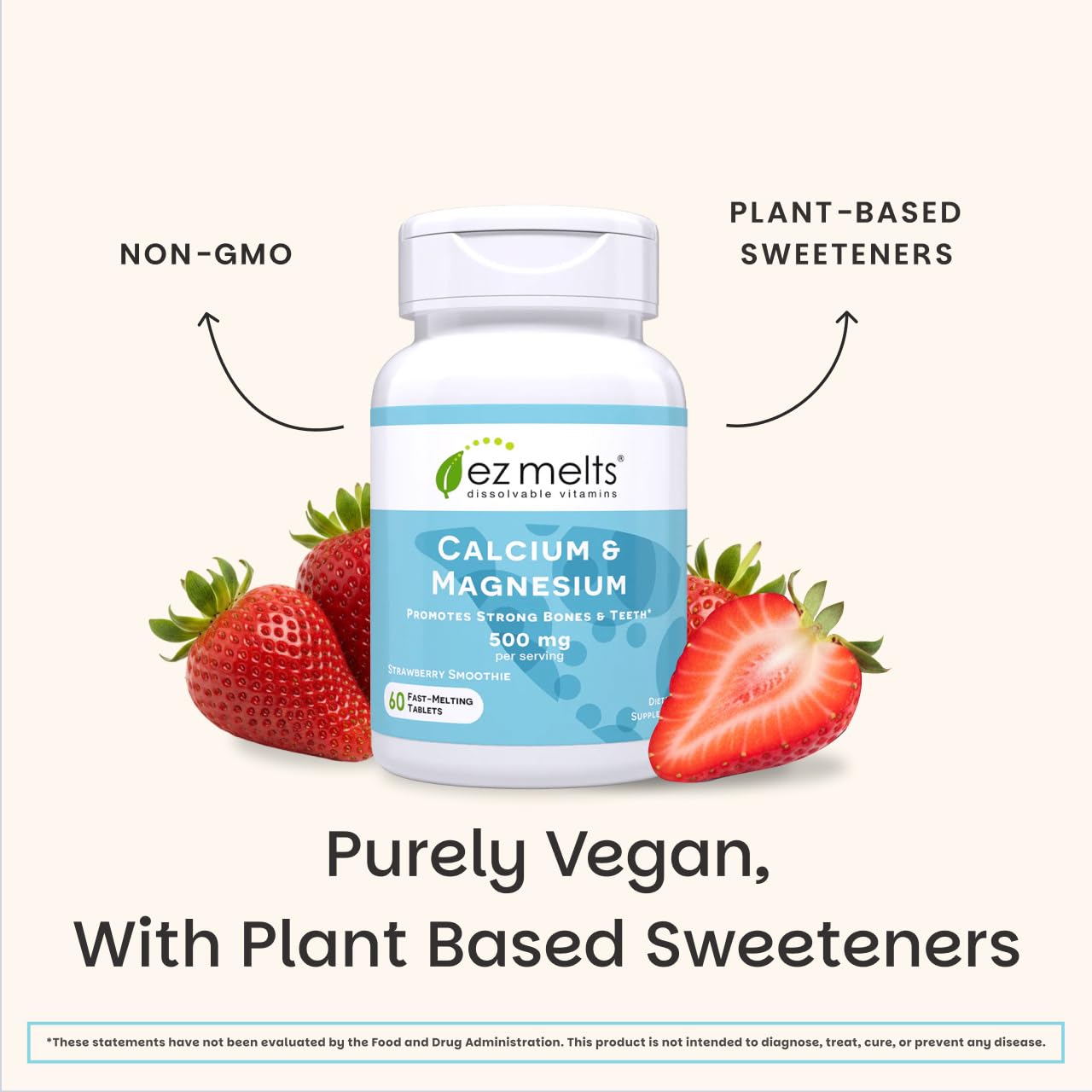 EZ Melts Calcium & Magnesium — vegan et non-OGM rassurent sur le produit.