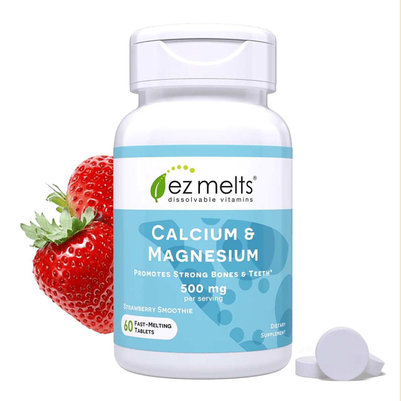 EZ Melts Calcium & Magnésium, tablettes dissolvables, soutiennent les os et la routine quotidienne.