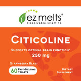Comprimés dissolvants EZ Melts Citicoline dans la bouche, soutien cognitif rapide.