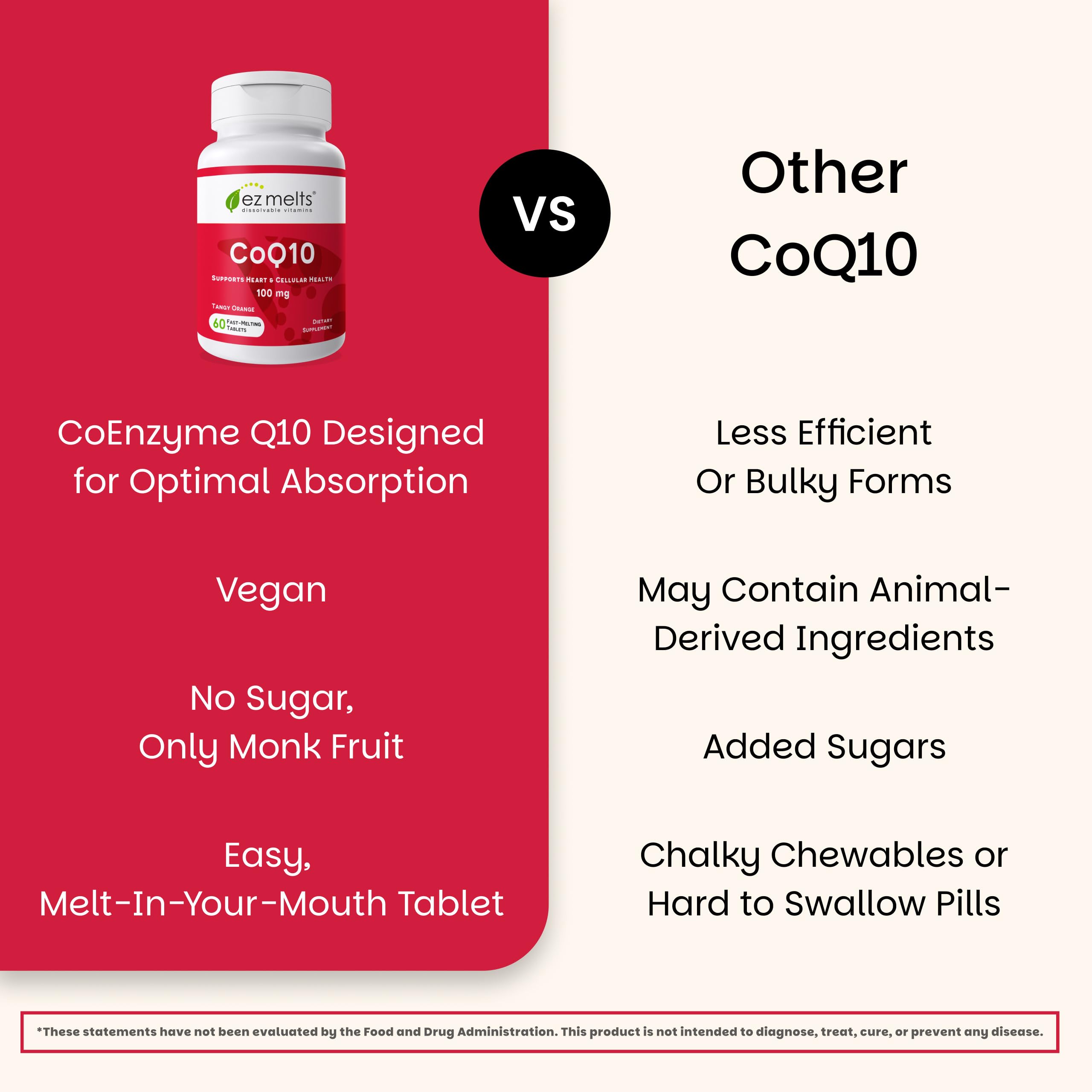 EZ Melts CoQ10, formule vegan et sans OGM.