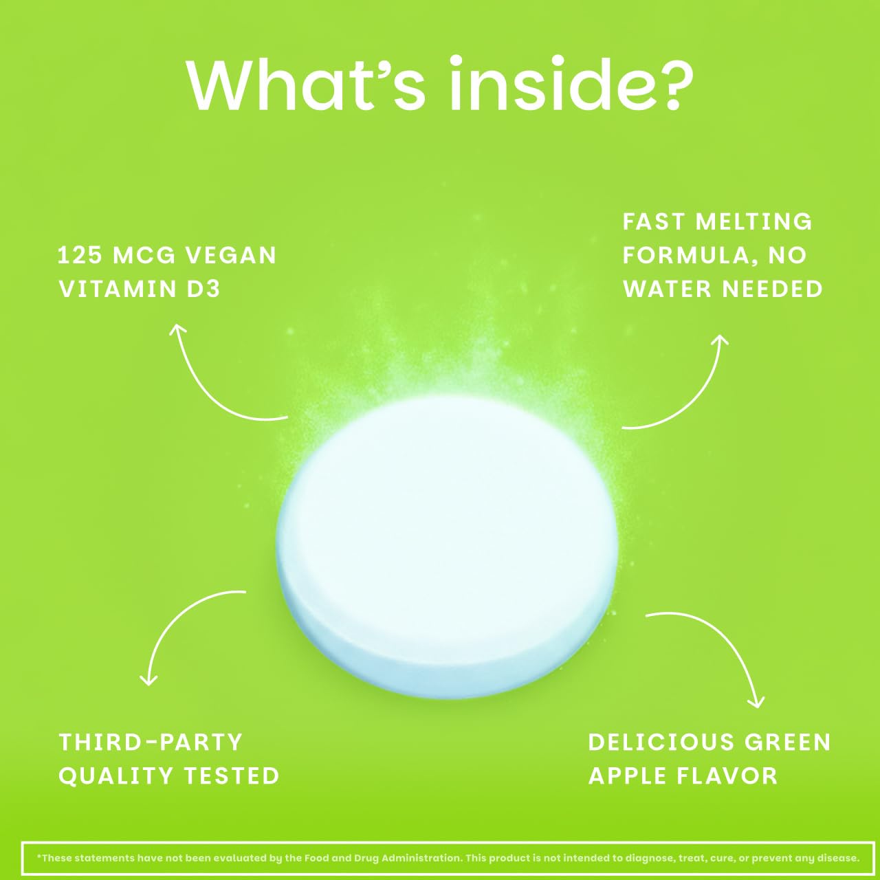 Produit sans arômes artificiels EZ Melts D3, pomme verte