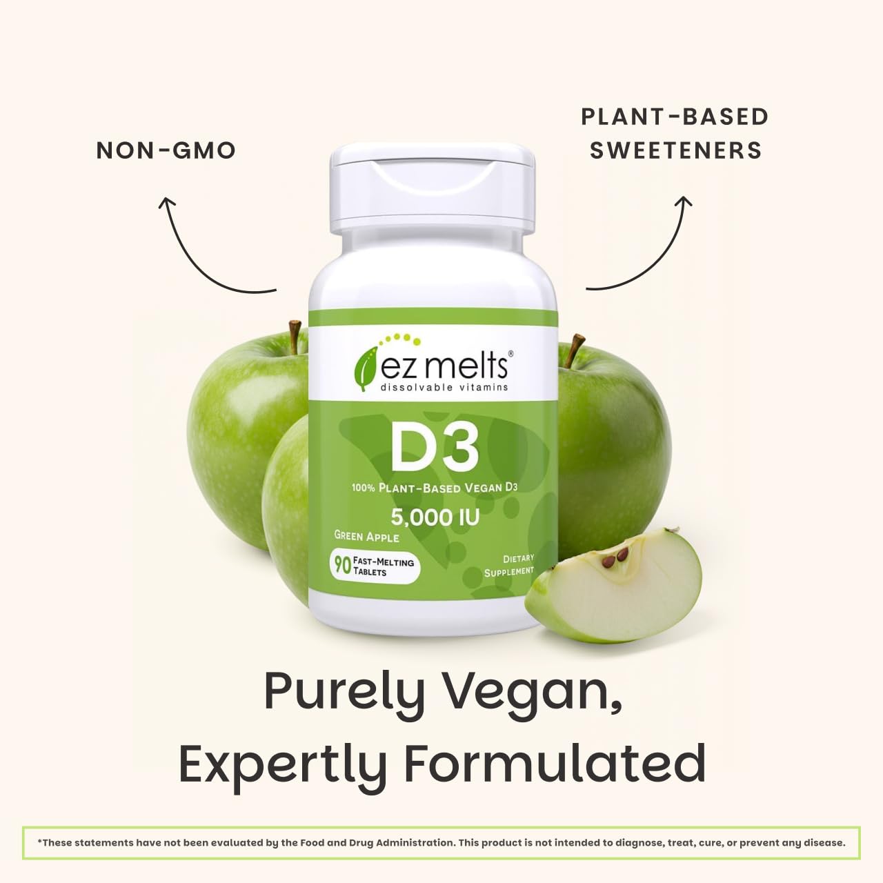 Sans gluten et sans lactose EZ Melts D3, pomme verte