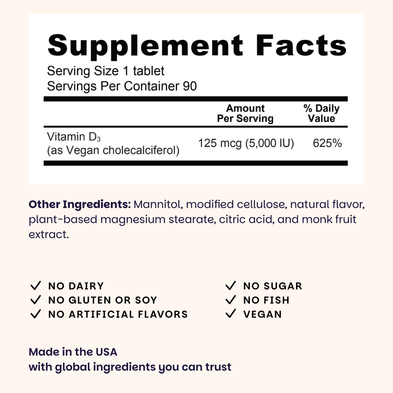 Formule vegan sans OGM EZ Melts D3, comprimé dissolvable pratique