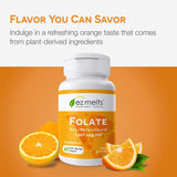 EZ Melts Folate DFE: Saveur Orange et dissolution rapide.