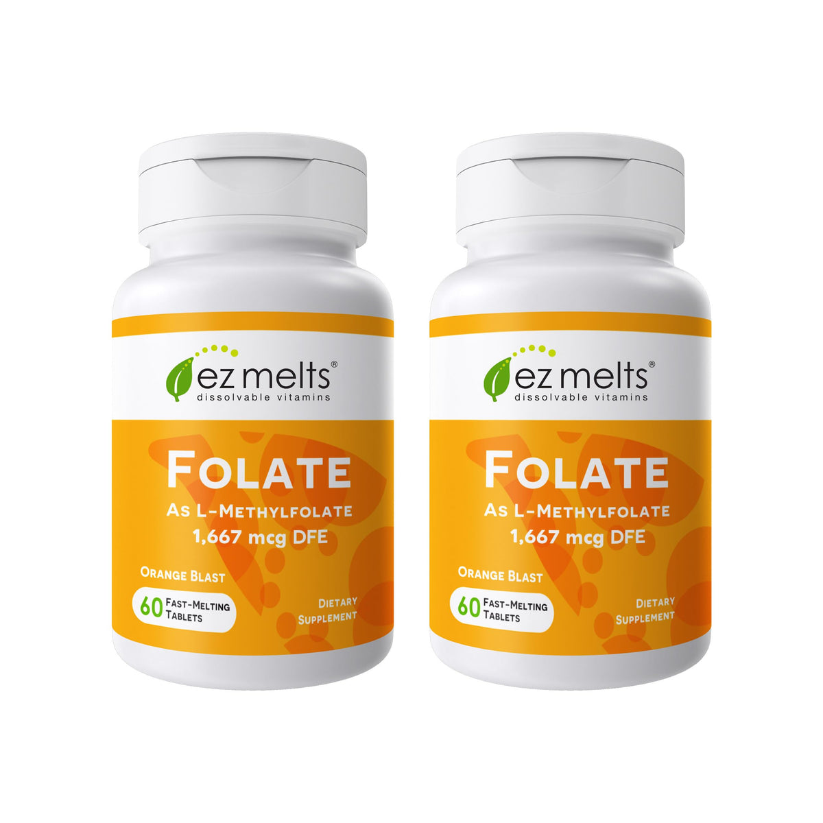 EZ Melts Folate DFE: Pastille orange dissolvable pour prise rapide.